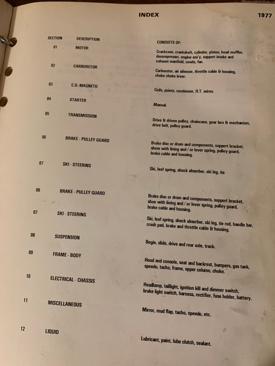 1977 Skidoo TNT Parts Catalog Oshawa Cycle Salvage